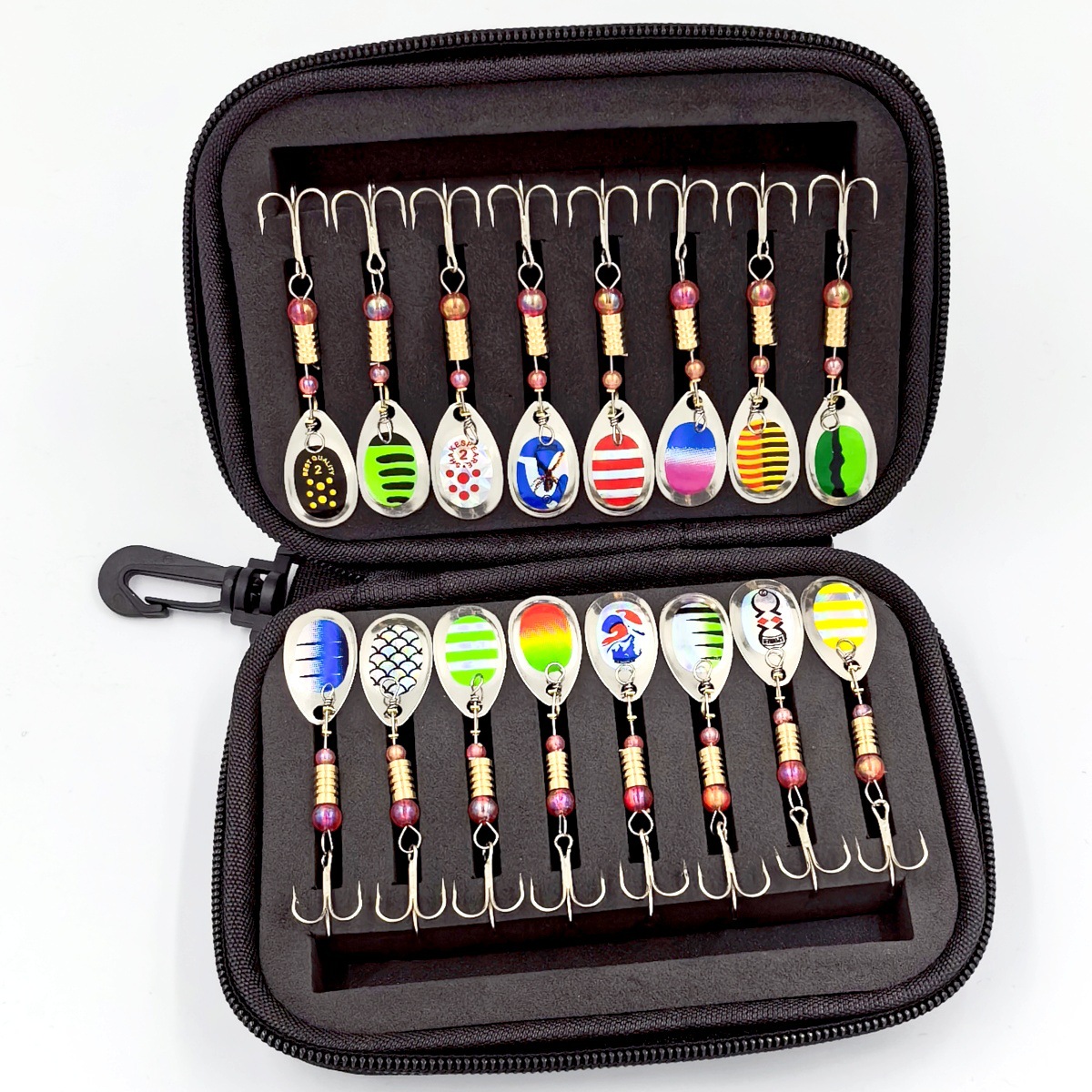 16 compuesto giratorio Luya lentejuelas Eva bolsa traje Placa de hierro cebo de pesca boca de caballo lentejuelas bolsa de almacenamiento de artes de pesca