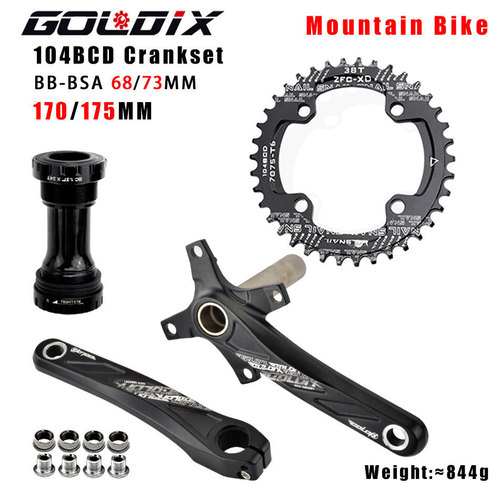 GOLDIX positive and negative tooth modified single disc 104BCD including central shaft mountain road bicycle hollow integrated crank