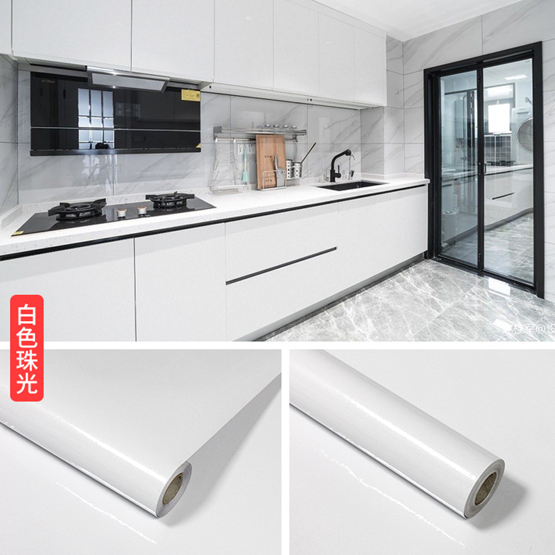 Pintura a la parrilla de película perlada PVC Fondo de pantalla de pared Autoadhesivo de color sólido dormitorio superior Fondo de pantalla de cocina pegatinas decorativas pegatinas