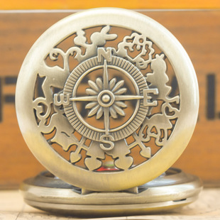 Trendy Vintage Pastoral Style Blue and White Pocket Watch Outdoor Hiking Adventure Gear Flip Compass Pocket Watch