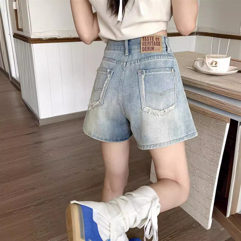 Light Color Straight Denim Shorts Women's Summer 2024 New High Waist Loose Slimming All-match A- line Wide Leg Hot Pants Light Color Straight Denim Shorts Women's Summer 2024 New High Waist Loose Slimming All-match A- line Wide Leg Hot Pants