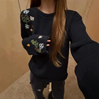 【现货】正确版！！秋冬设计感火柴人刺绣卷边圆领针织衫休闲毛衣