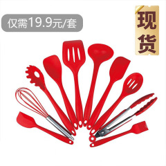 亚马逊批发硅胶厨具10件套不粘锅套装工具厨房家用烘焙用具彩盒装