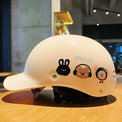 Cute Duckbill Cap 3C Certified Electric Vehicle Helmet for Women, Summer Sun Protection Motorcycle Safety Helmet, Electric Scooter Half Helmet (Motosiklet kaskı (dəbilqə)) - hello-bear-rabbit-koala