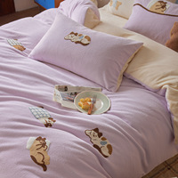 卡通萌趣家宠牛奶绒四件套冬天保暖a类母婴双面加绒刺绣床单被套