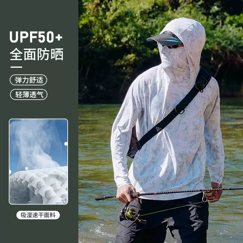 Камуфляжная рыболовная солнцезащитная одежда, мужская ледяная шелковая летняя ультратонкая маска для лица, приманка для рыбалки на открытом воздухе, защита от солнца, быстросохнущая дышащая одежда