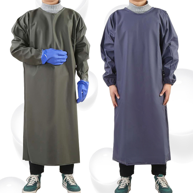 Waterproof and Oil-Proof Overalls Acid and Alkali Resistant Long-Sleeved Apron Adult Work Clothes Men's and Women's Slaughter Lengthened Overwear Overalls