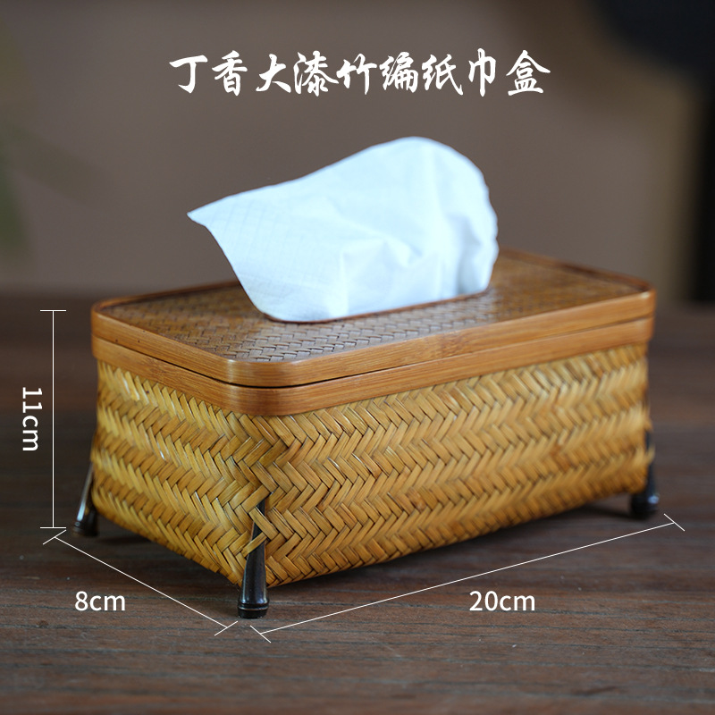 Artesanías de bambú tejidas a mano bambú gran laca cesta nueva casa china sala de estar cesta de almacenamiento de té retro cesta de almacenamiento