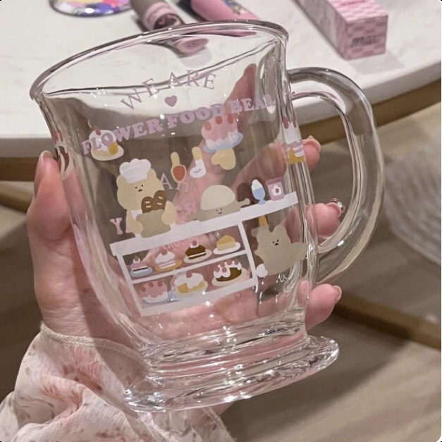 可爱小熊玻璃杯牛奶杯少女感ins风果汁咖啡杯饮料带把手防烫|undefined