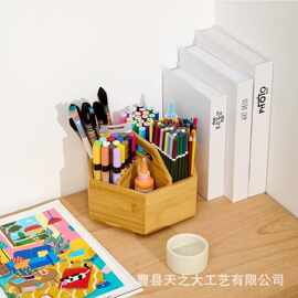 跨境木质文具收纳盒可旋转办公室便签笔整理盒桌面多格杂物储物盒
