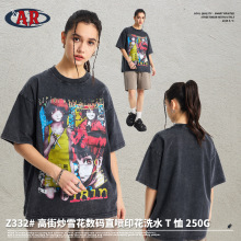 ARTIE男装|2025美式潮牌卡通美少女印花短袖t恤男复古做旧洗水短T