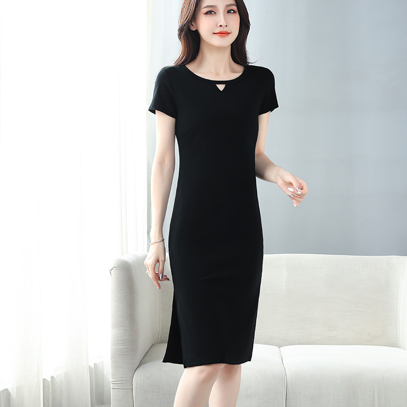 Black Hollow Royal Sister Style Dress Women's Summer Slim Fit Side Slit Sexy Over-the-Knee Elegant Goddess Style Dress