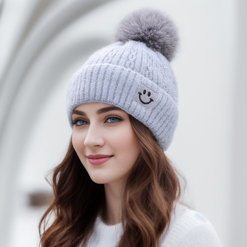 Women's Basic Simple Style Smiley Face Pom Poms Eaveless Wool Cap display picture 2