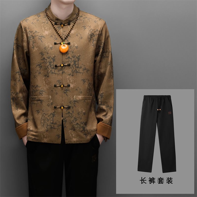 两件套秋冬新款中老年加绒国风长袖唐装套装