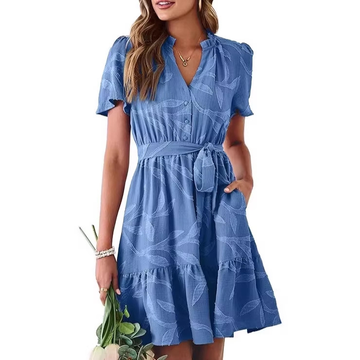 Women's 2026 Summer Dress Casual Short Sleeve Waist-Cinched A-Line Mini Dress V-Neck Bohemian Style Beach Dress Women's 2026 Summer Dress Casual Short Sleeve Waist-Cinched A-Line Mini Dress V-Neck Bohemian Style Beach Dress