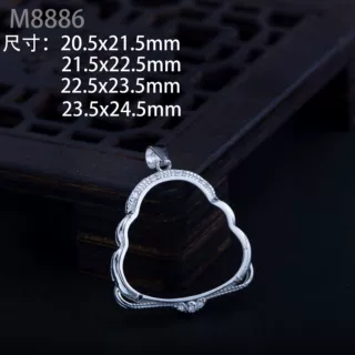 新款s925纯银佛公吊坠空托翡翠玉髓银托微料未镶嵌翡翠和田玉吊件