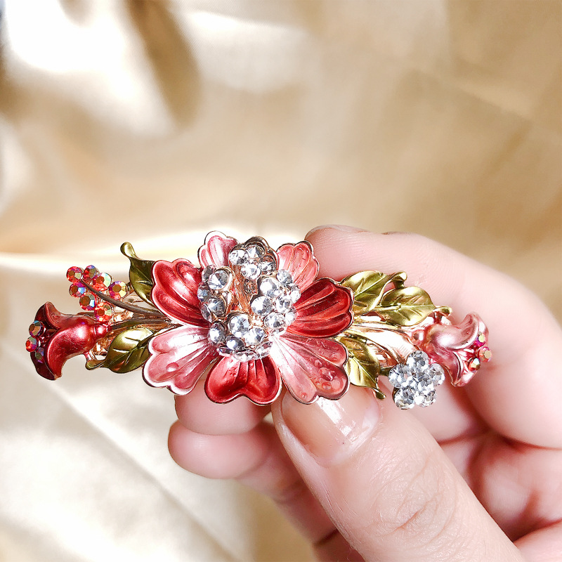 Retro Flower Alloy Inlay Artificial Gemstones Hair Clip display picture 1