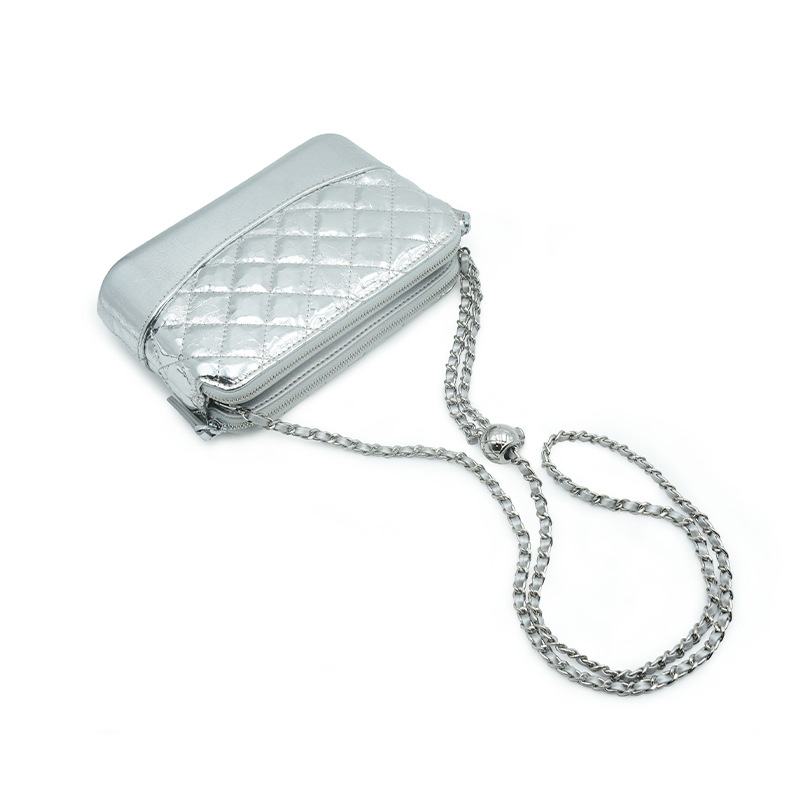 Cross-Border French Niche Quilted Chain Bag For Women New Silver Fashion Handbag Commuter Shoulder Crossbody Bag - Thumbnail 3