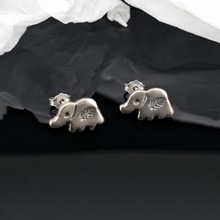 S925纯银泰国风复古动物小象小巧耳钉耳夹泰银个性时尚创意款耳饰