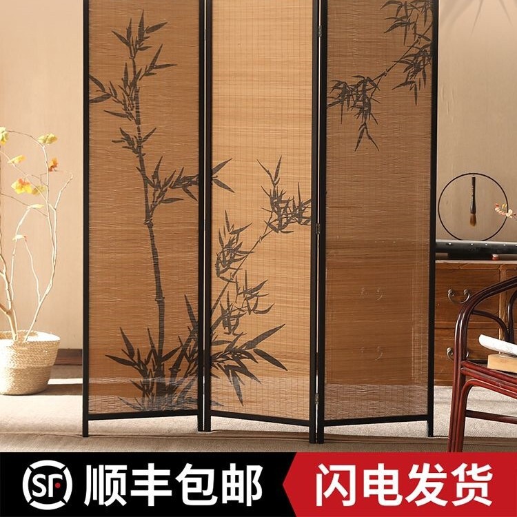 New Chinese-Style Partition Screen, Tea House with Traditional Chinese Style, Bamboo Shadow Theme Decorative Wall Background, Tea Room Bamboo Weaving Partition, Balcony Renovation