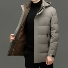大牌男士中长款90白鸭绒羽绒服2025冬季新款防寒保暖时尚休闲外套