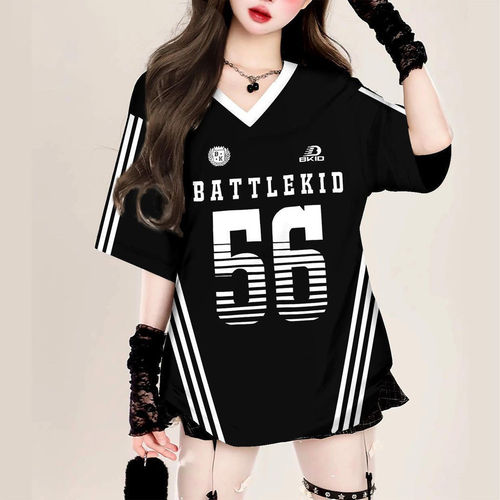 European and American 3D Digital Sport T-Shirt, V-Neck Top, Loose Short Sleeve, Couple's Style, Direct Sale