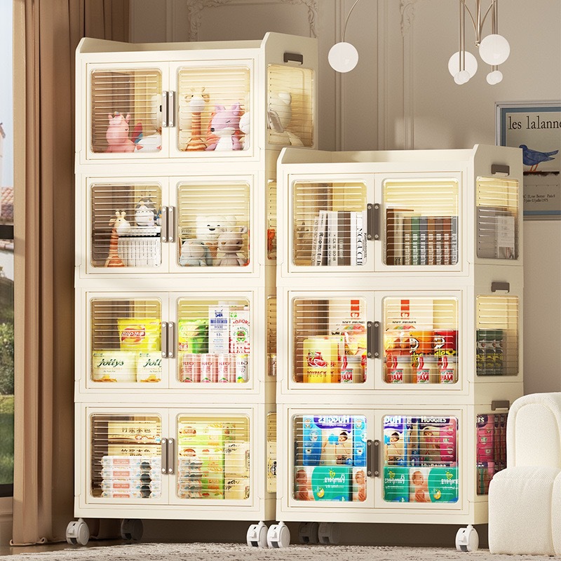 Armario de almacenamiento transparente de doble puerta y gran capacidad para ropa del hogar, refrigerios y artículos diversos, caja organizadora multifuncional.