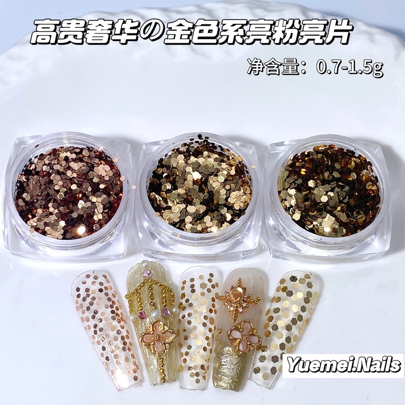跨境新品温柔暖调亮片美甲材料金色琥珀色秋冬栗子色亮粉圆点批发|undefined