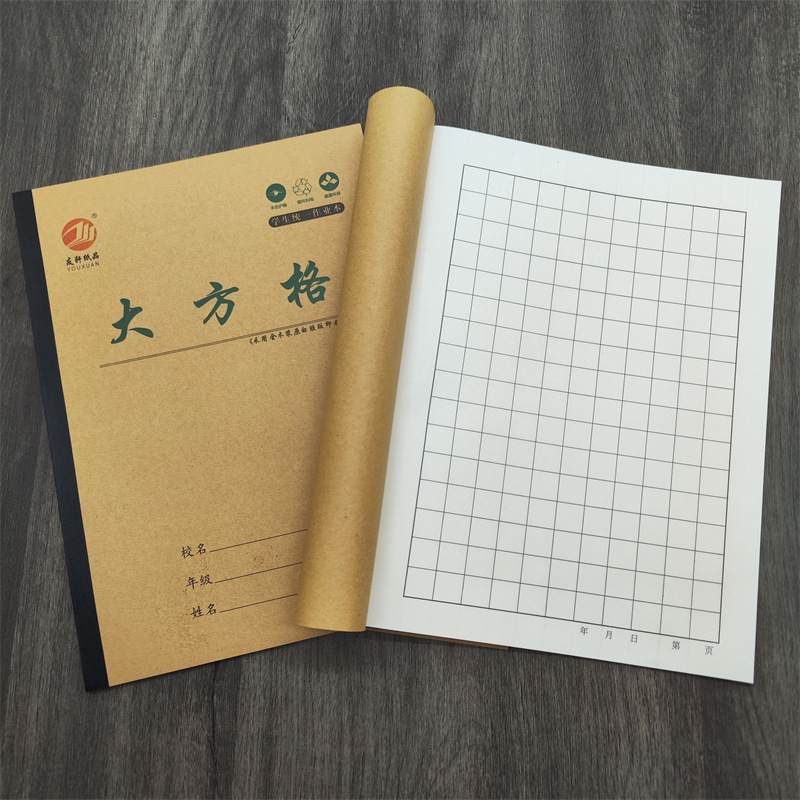 Youxuan left-right page English language mathematics notebook 16K new character writing exercise book rice cowhide large assignment notebook