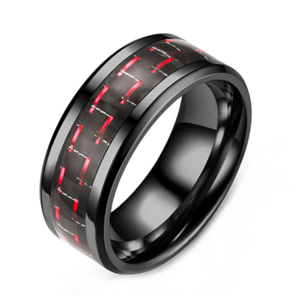 欧美亚马逊热货爆品钨钢戒指黑色红黑碳纤男士戒指厂家直供批发
