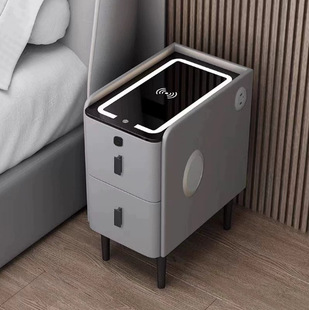 Small Smart Bedside Table Solid Wood Multifunctional Wireless Charging Fingerprint Lock Simple Modern Household Very Narrow Bedside Cabinet