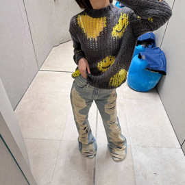 正确版本现货高品质AC家新款马海毛镂空笑脸毛衣时尚百搭男女同款