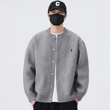春秋新款复古棒球领纯色男女款百搭毛衣外套针织衫秋冬开衫轻熟风