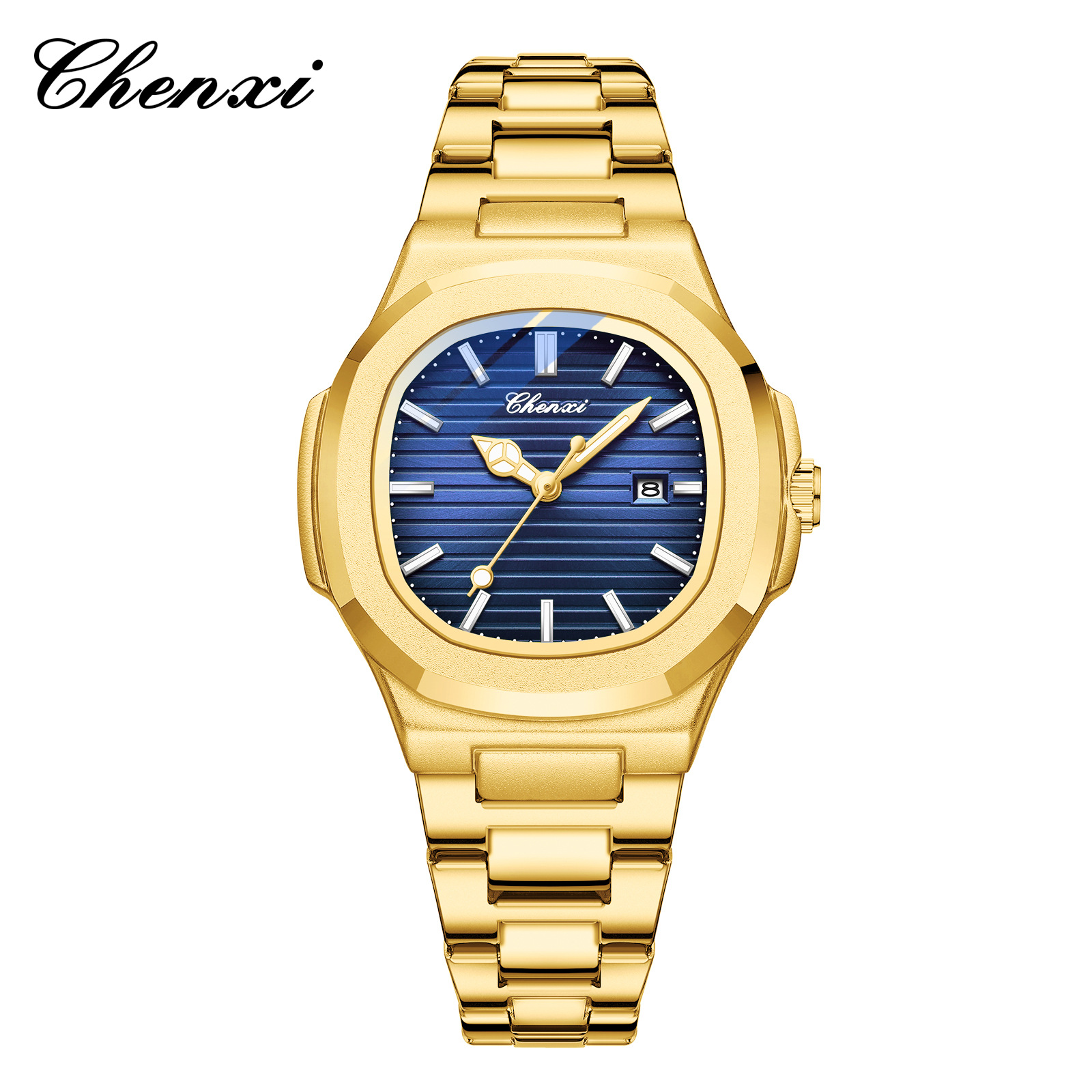 Chenxi transfronterizo venta caliente correa de acero reloj pareja luminosa impermeable simple moda negocio calendario hombres y mujeres reloj de cuarzo