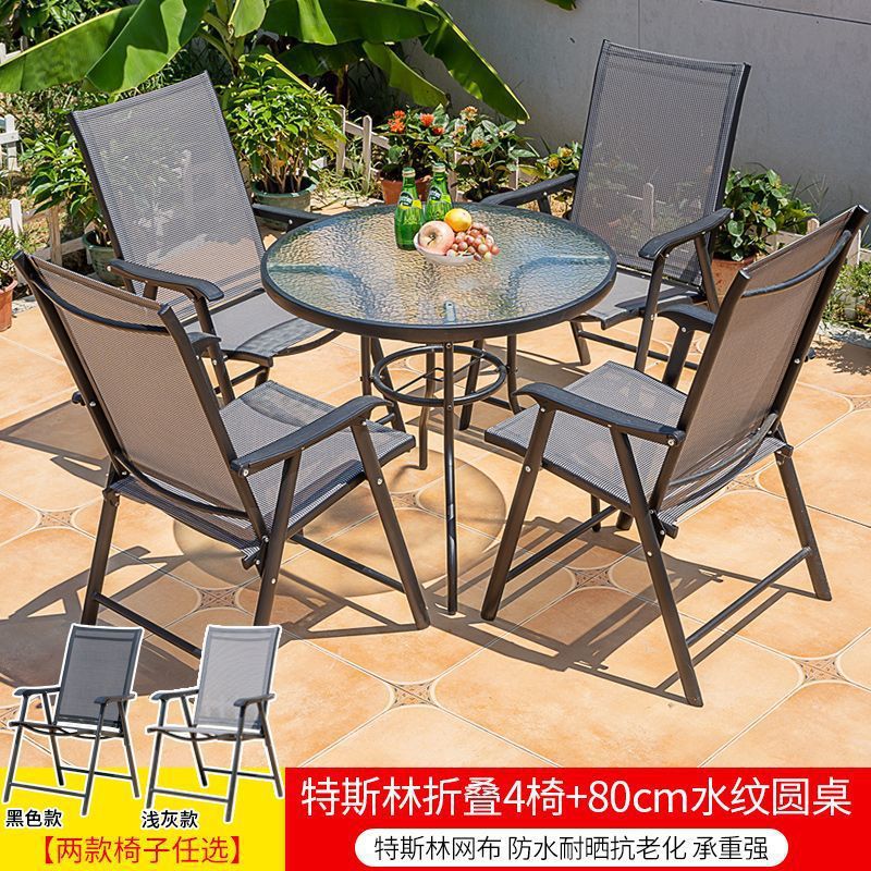 Tesla plegables 4 sillas + mesa redonda con estampado de agua de 80 cm