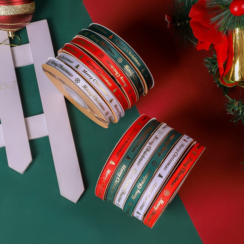 メーカースポット卸売りmerry christmasアルファベット箔押し赤ねじ帯緑クリスマスリボン|undefined