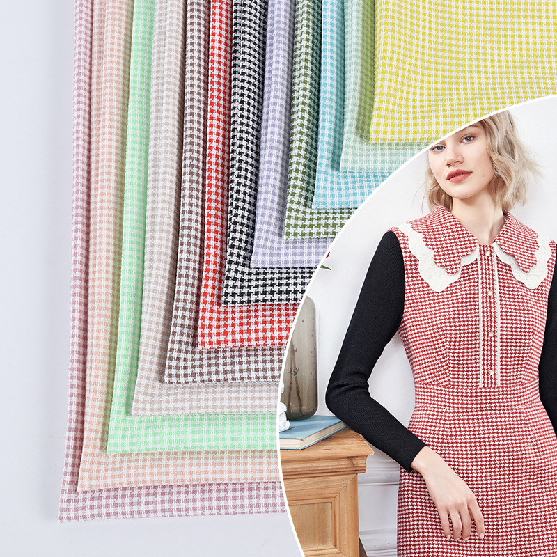 200g弹力千鸟格子面料 春夏时装套装连衣裙梭织格子面料 厂家现货