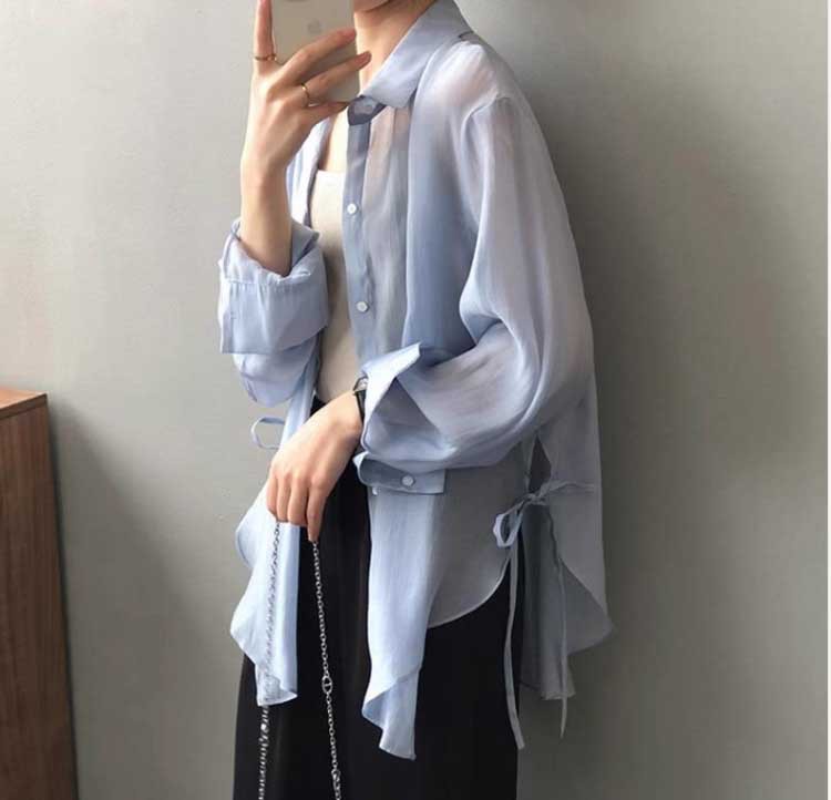 Áo chống nắng nữ Lysele Tencel dáng sơ mi mỏng nhẹ mùa hè 2025 — Màu xanh lam, Màu hồng, Màu trắng, Màu xanh lá chi tiết 5