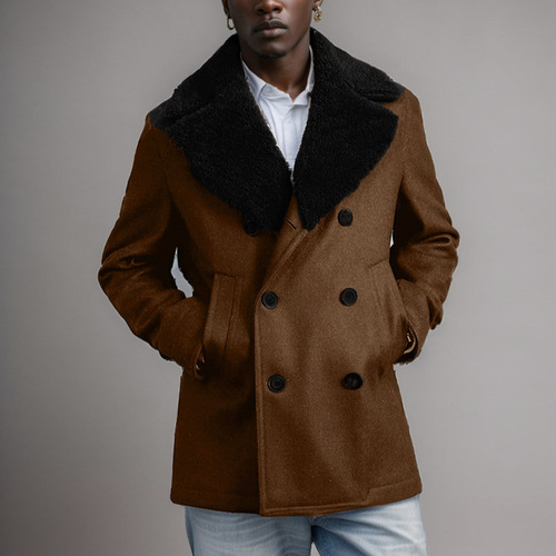 Men's Autumn/Winter Double-breasted Wool Sheep's Wool English-style Wool Coat Tailored Wool Coat