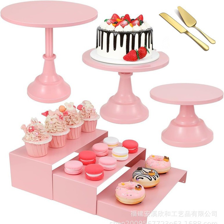 Estante de pastel de boda de hierro forjado, estante de exhibición de pastel de escuela secundaria baja, mesa de postres de boda, bandeja de pastel de props, conjunto de estante de pastel