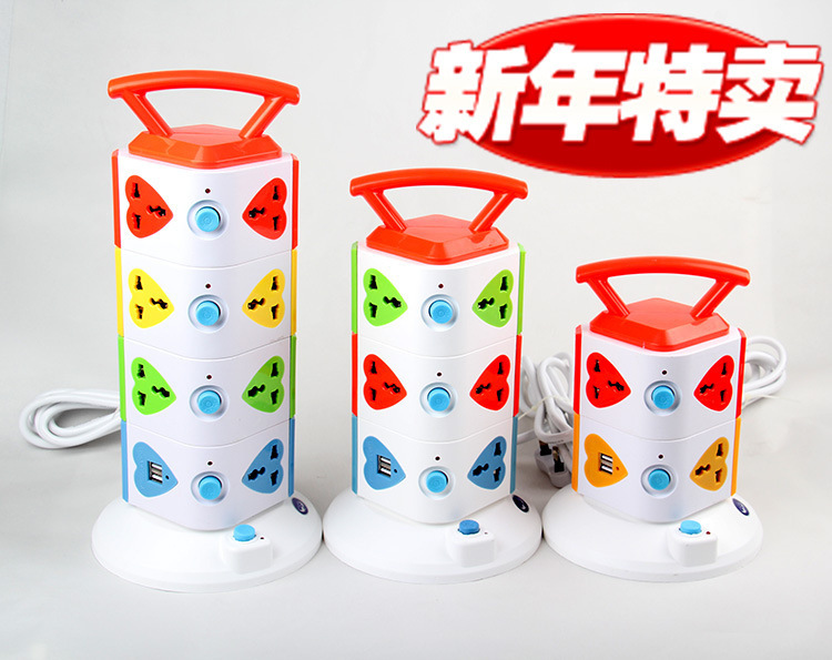手提办公创意立式345层USB可充电塔楼式插排插座 创意插座 USB