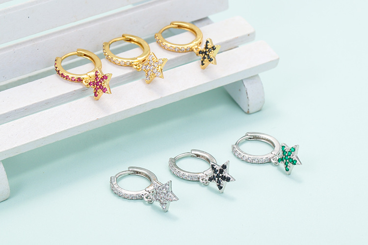 Copper Material Geometric Pattern Fashion New Style Zircon Five-pointed Star Earrings