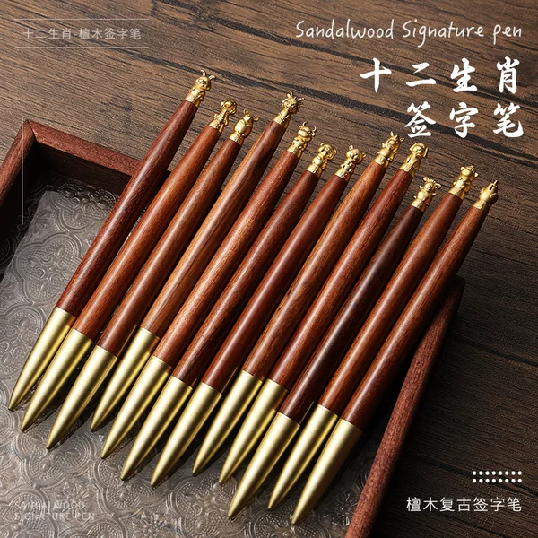 Factory wholesale brass 12 zodiac transfer gel pen business office writing sandalwood sign pen lettering