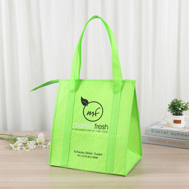 Bolsa de aislamiento de tela no tejida publicidad promoción bebida caliente postre bolsa de aislamiento de comida rápida bolsa de aislamiento de papel de aluminio con cremallera gruesa bolsa de aislamiento al por mayor