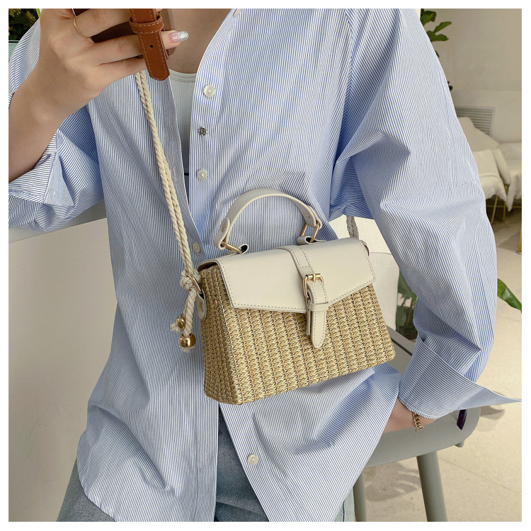 Fashion Contrast Color Straw Messenger Portable Small Square Bag Wholesale display picture 11