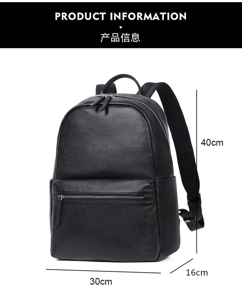 Ba lô nam da bò thật đơn giản, túi du lịch kiêm túi đựng laptop 15,6 inch — Màu đen chi tiết 10