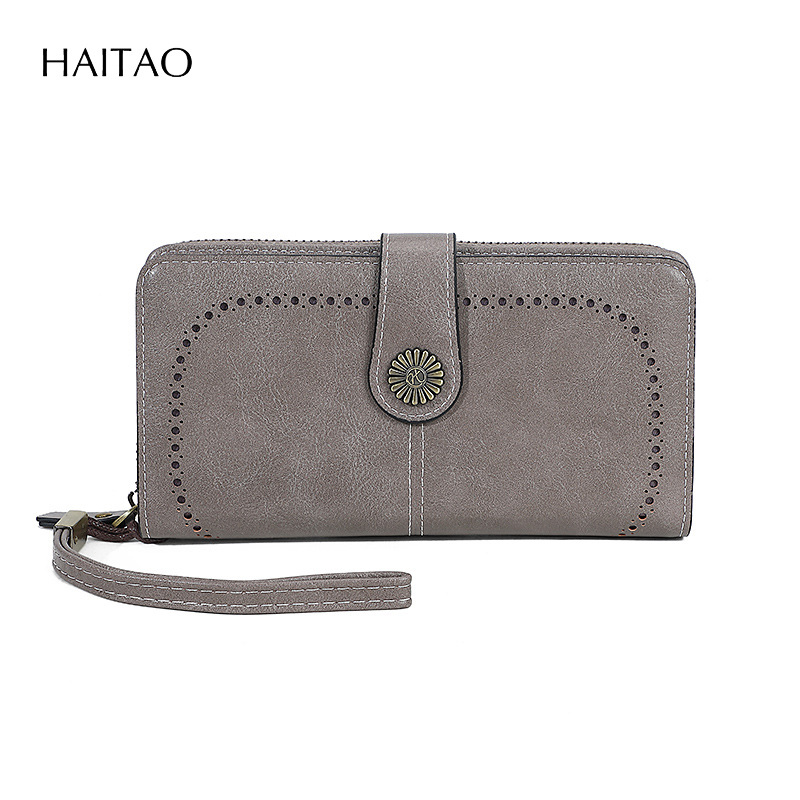 2025 nueva moda retro simple billetera larga de cuero graso para mujer bolso de mano multifuncional de gran capacidad