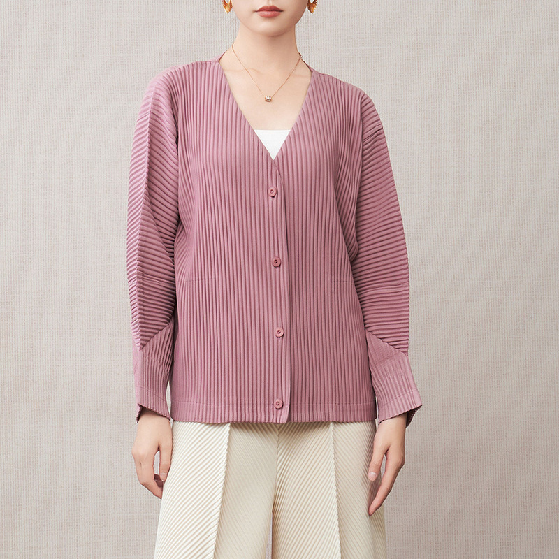 Miyake 2025 Autumn and Winter New Unisex Pleated Casual Versatile Pure Color Jacket Foldableing Sleeve Single-Breasted Cardigan Top
