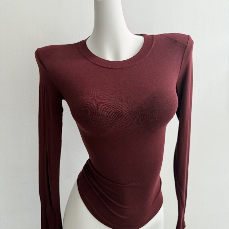 Soft Basic Style ~ Versatile Small Round Neck with Shoulder Pads, Solid Color Thin Sheer Long-Sleeve T-Shirt, Korean Style Base Layer Top Soft Basic Style ~ Versatile Small Round Neck with Shoulder Pads, Solid Color Thin Sheer Long-Sleeve T-Shirt, Korean Style Base Layer Top