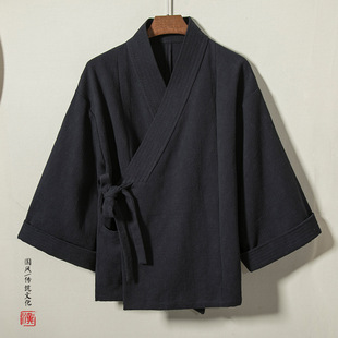 2022 Autumn and Winter New Chinese Style Men's Loose Thickened Cotton and Linen Gown Men's Trendy Improved Hanfu Jacket for Men
